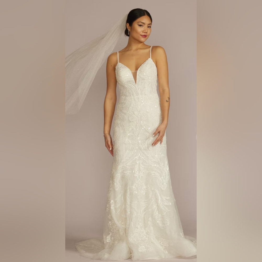 GALINA SIGNATURE SWG941 Sz 14 Ivory Glitter Lace Mermaid Wedding Dress Gown BNWT